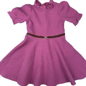 Janie and Jack Girls Quilted Dress Size 7 Puff Sleeve Ruffle Collar Belt Accent
